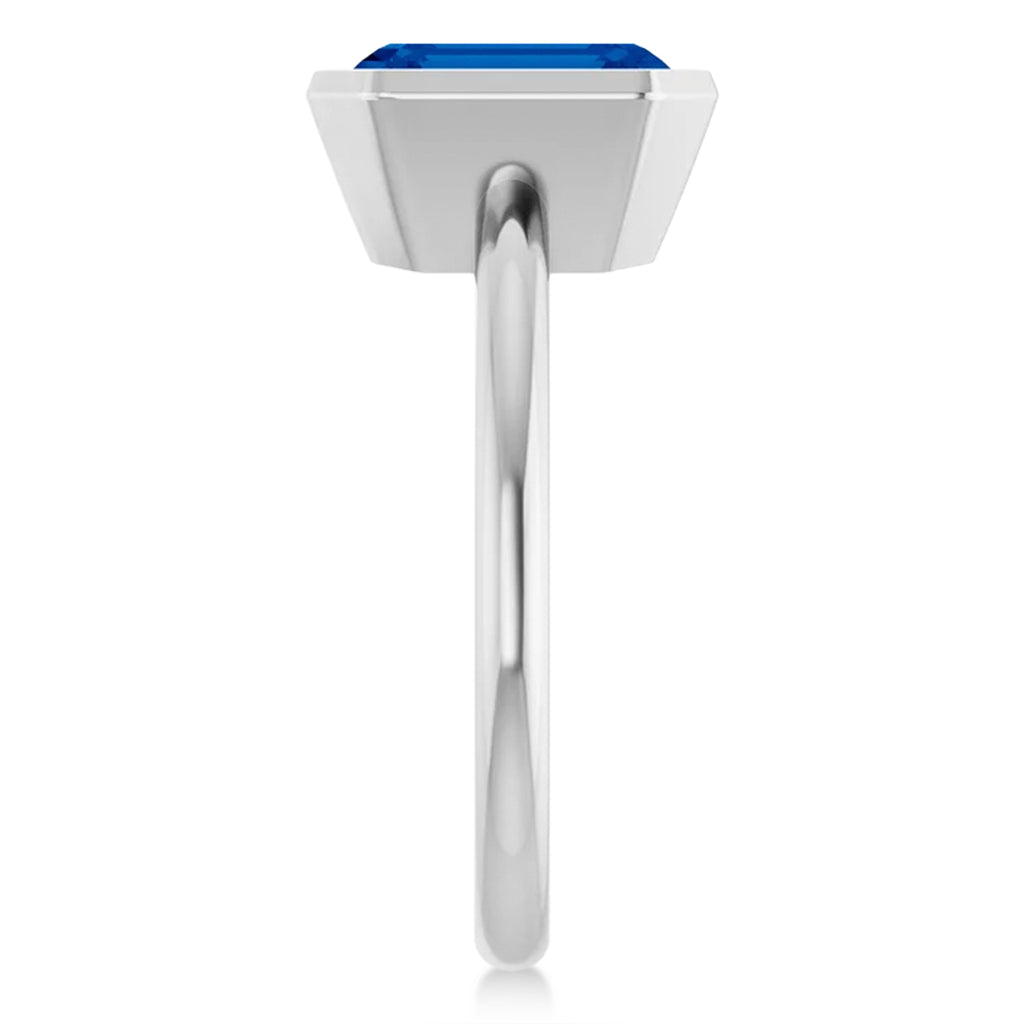 Emerald Cut Lab Blue Sapphire Fashion Ring in Sterling Silver (3.00ct)