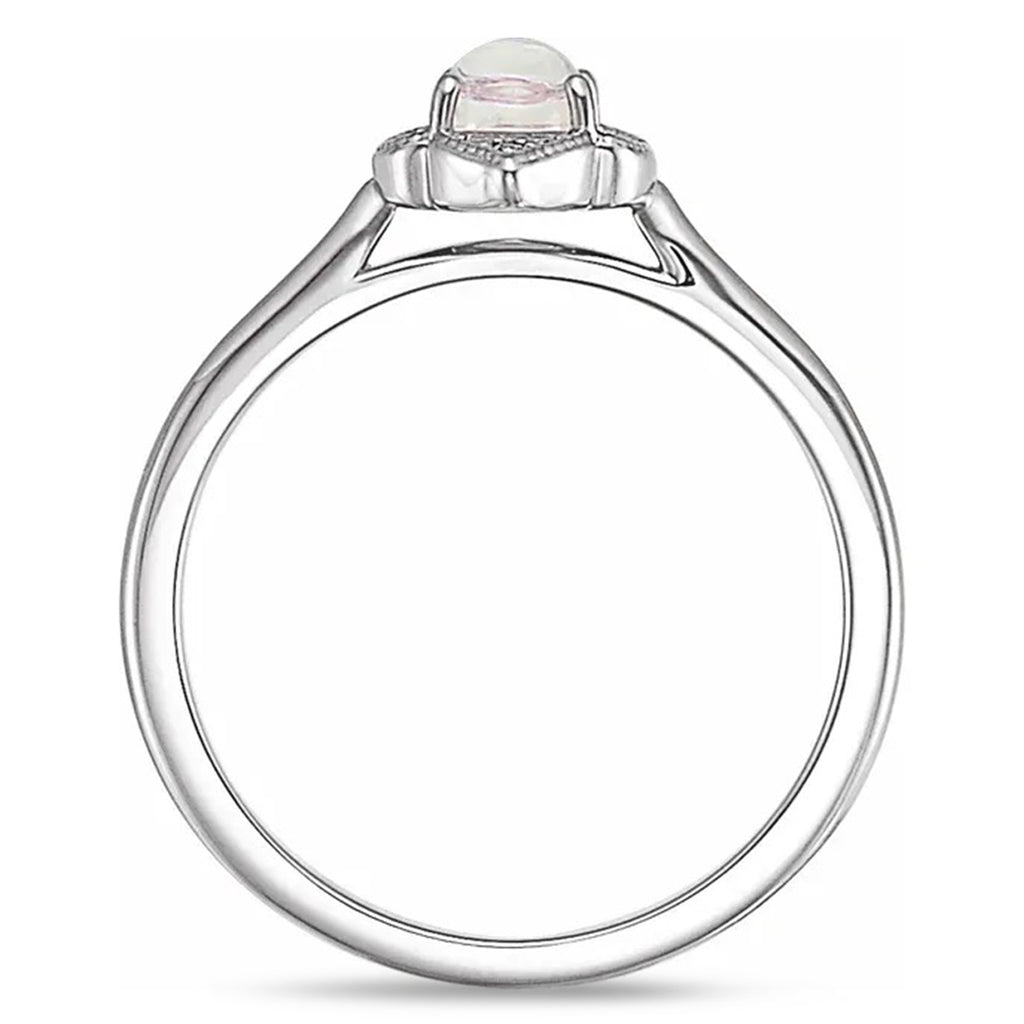 Natural Rainbow Moonstone & Diamond Clover Ring 14K White Gold (0.49ct)