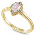 Natural Rainbow Moonstone & Diamond Clover Ring 14K Yellow Gold (0.49ct)