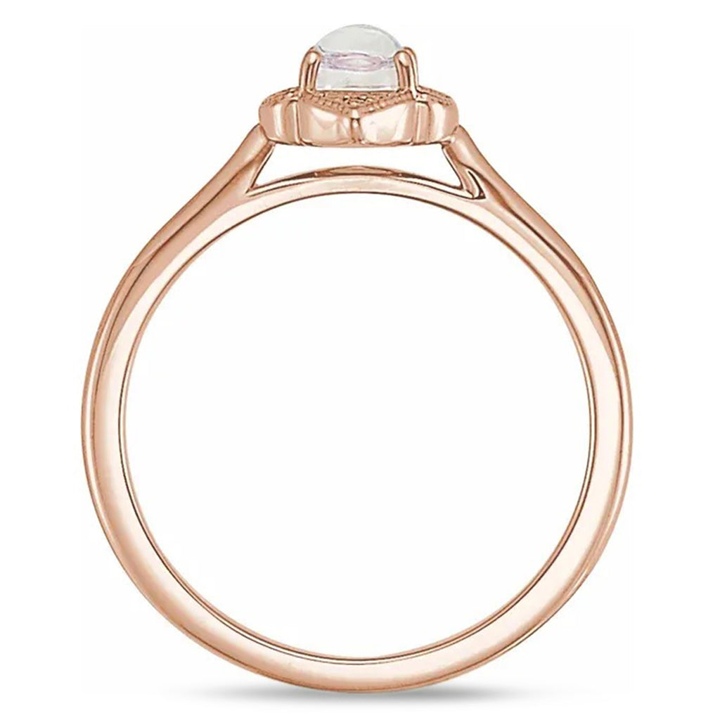 Natural Rainbow Moonstone & Diamond Clover Ring 14K Rose Gold (0.49ct)