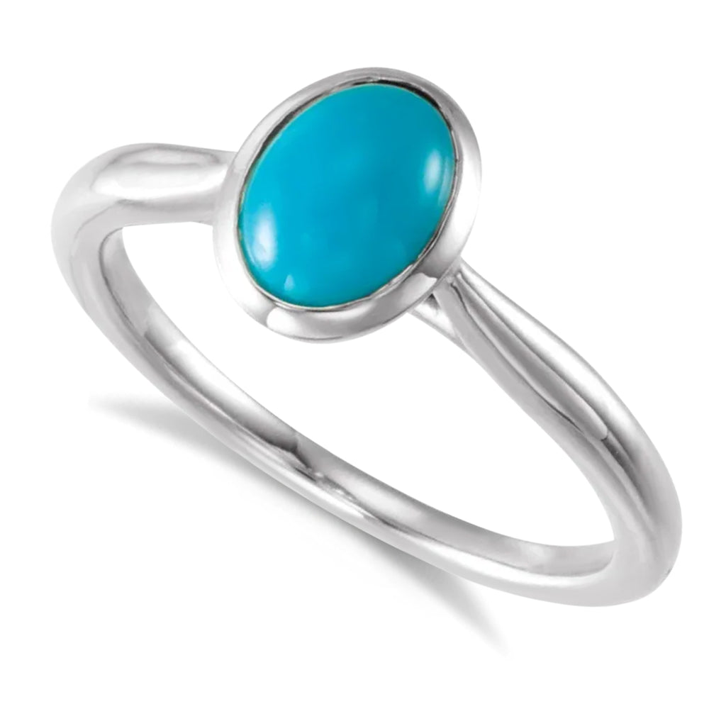 Oval Natural Cabochon Turquoise Ring 14K White Gold (0.75ct)