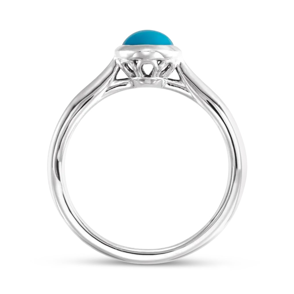 Oval Natural Cabochon Turquoise Ring 14K White Gold (0.75ct)