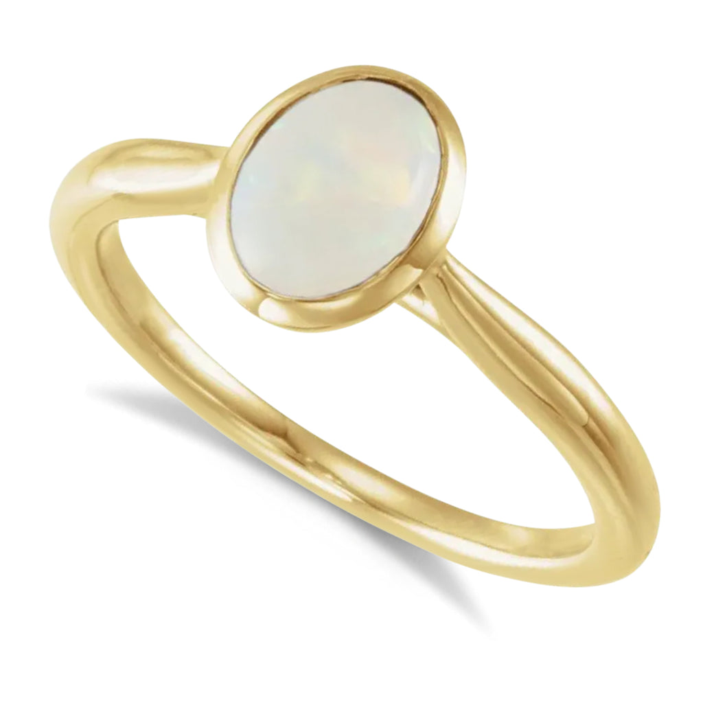 Oval Natural Cabochon Ethiopian Opal Ring 14K Yellow Gold (0.78ct)