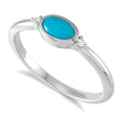Oval Natural Cabochon Turquoise & Diamond Ring 14K White Gold (0.40ct)