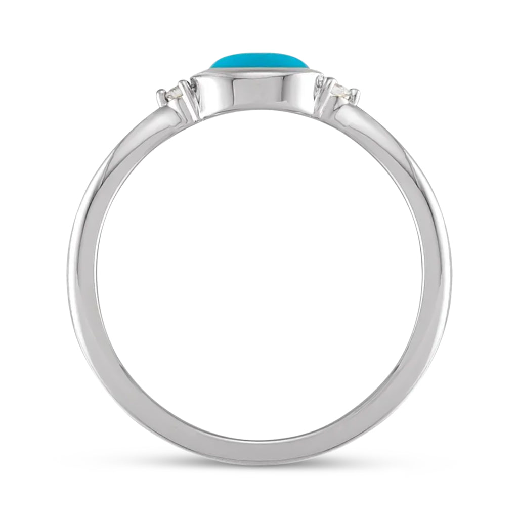 Oval Natural Cabochon Turquoise & Diamond Ring 14K White Gold (0.40ct)