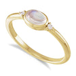 Oval Natural Cabochon Rainbow Moonstone & Diamond Ring 14K Yellow Gold (0.65ct)