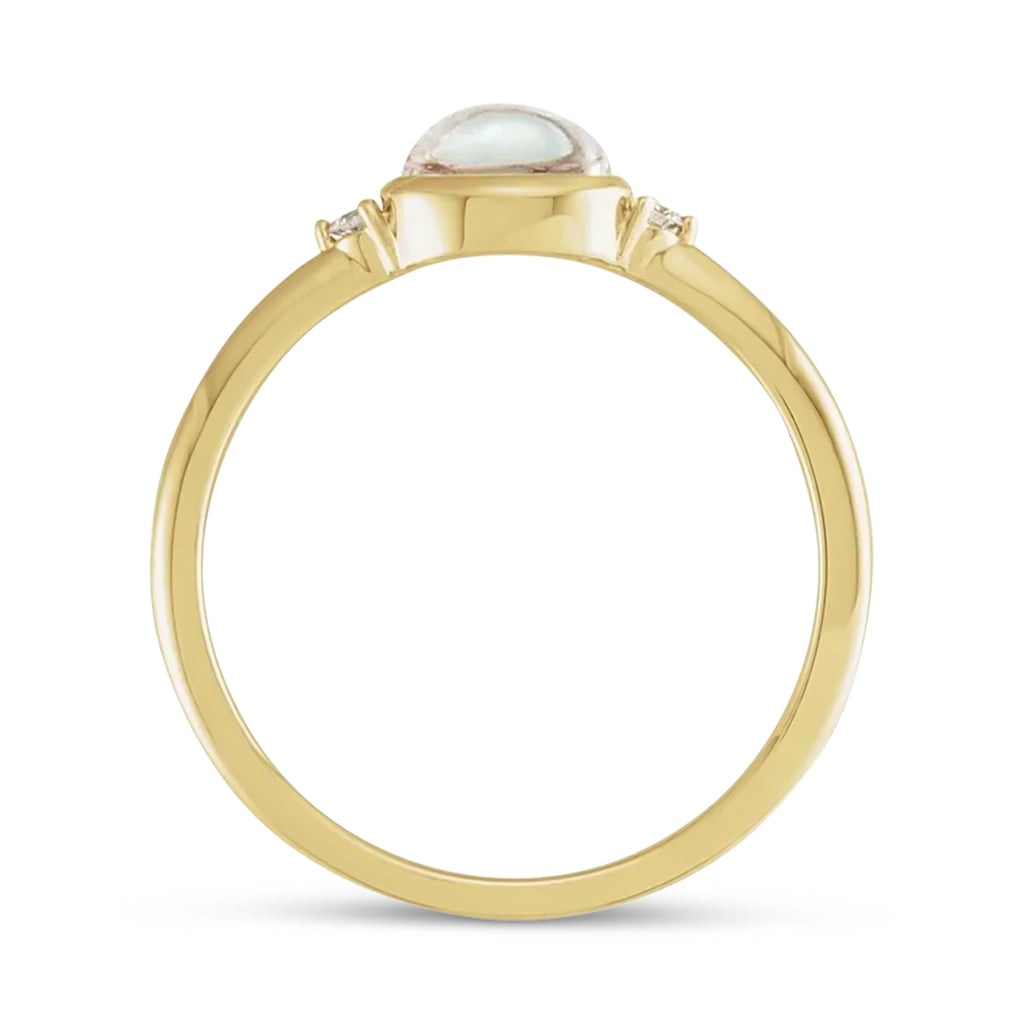 Oval Natural Cabochon Rainbow Moonstone & Diamond Ring 14K Yellow Gold (0.65ct)