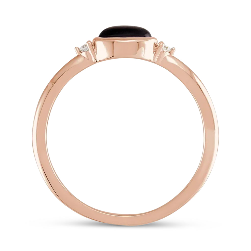 Oval Natural Cabochon Onyx & Diamond Ring 14K Rose Gold (0.35ct)