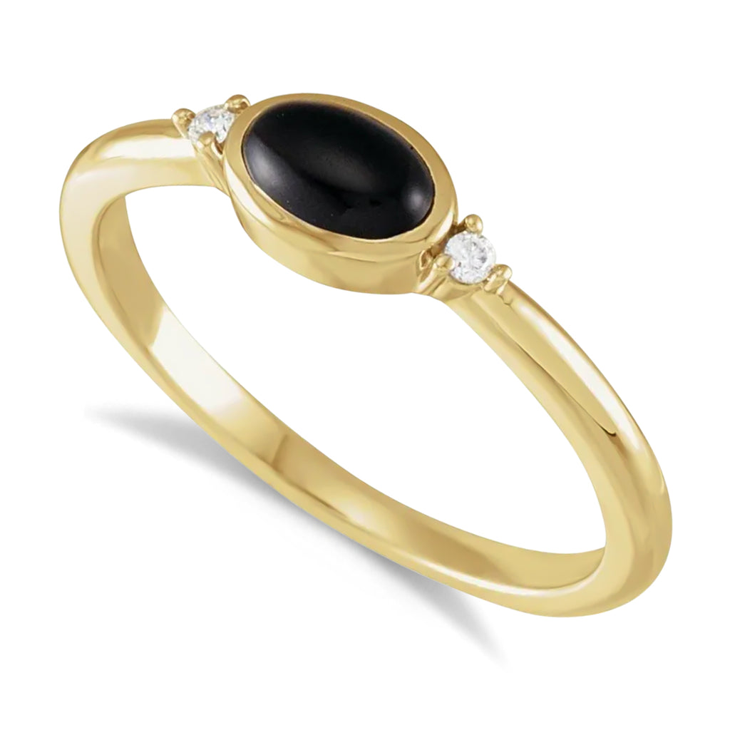 Oval Natural Cabochon Onyx & Diamond Ring 14K Yellow Gold (0.35ct)