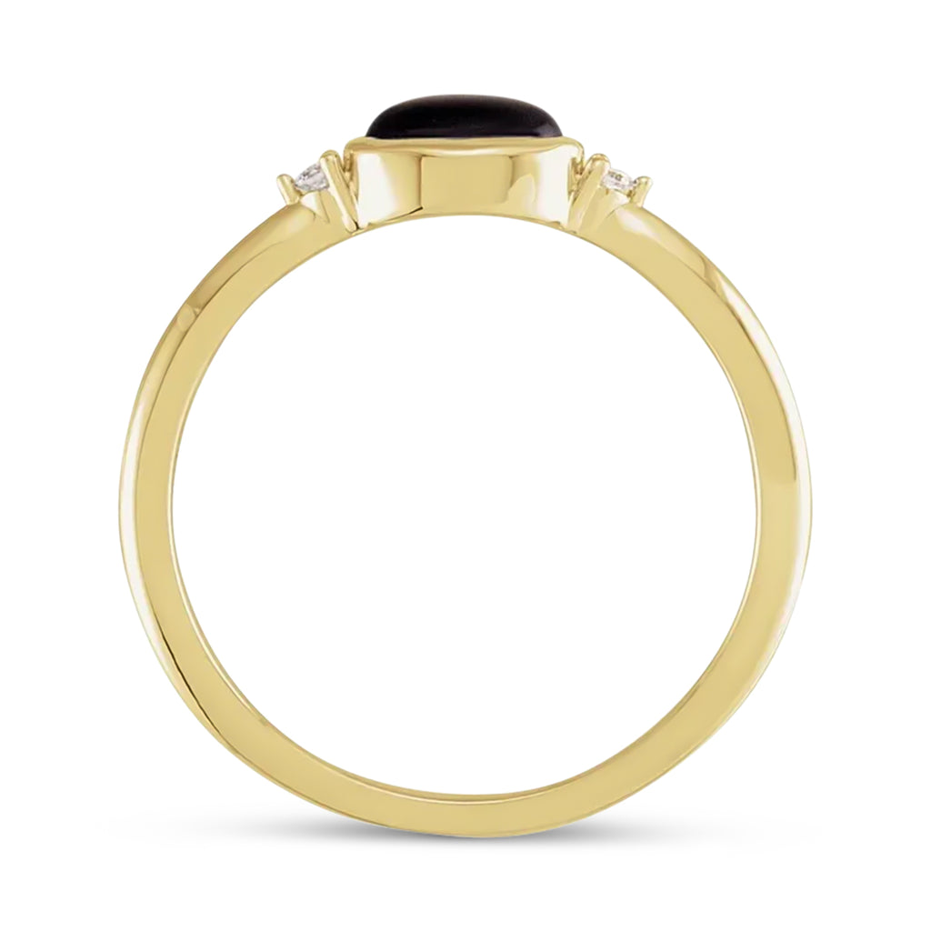 Oval Natural Cabochon Onyx & Diamond Ring 14K Yellow Gold (0.35ct)