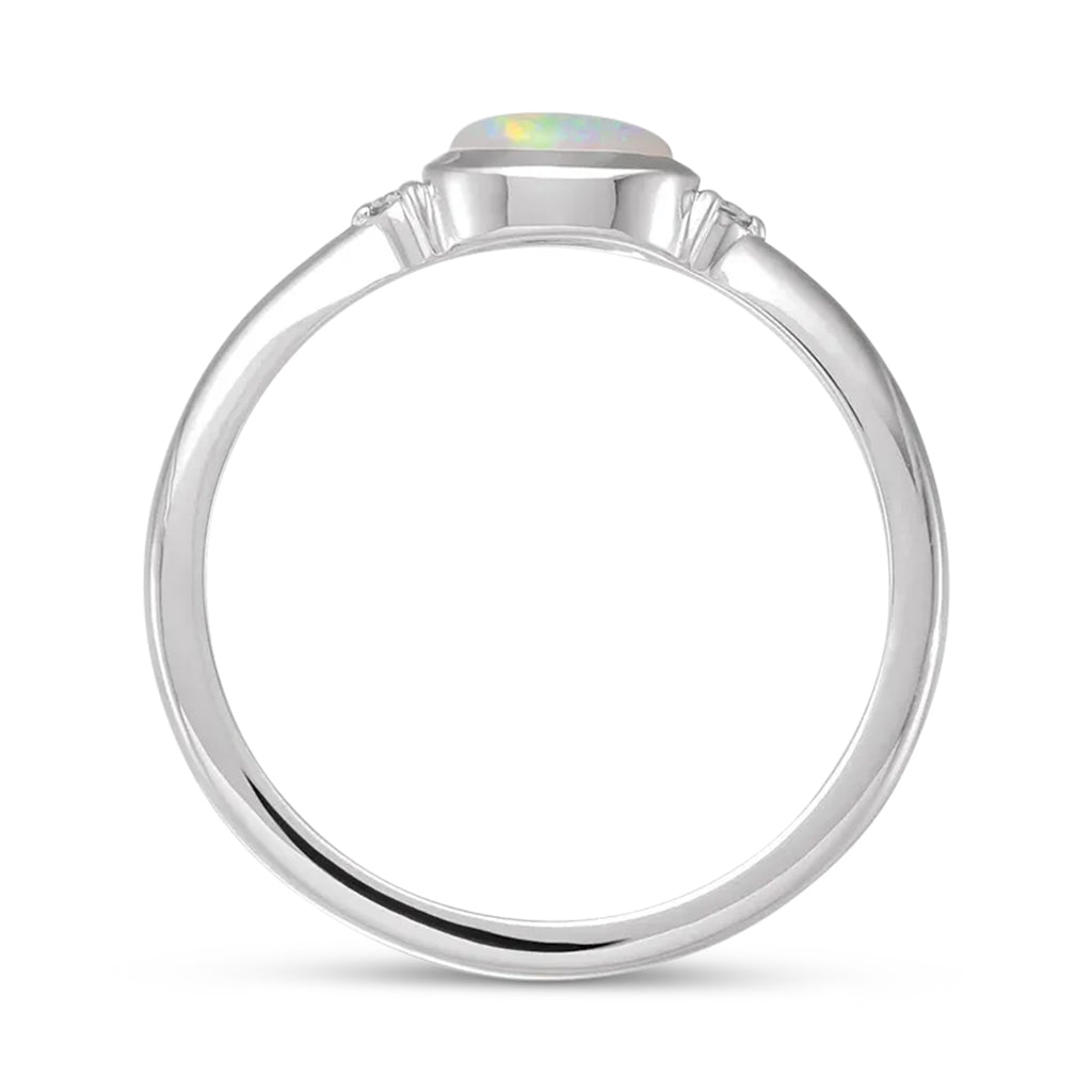 Oval Natural Cabochon Ethiopian Opal & Diamond Ring 14K White Gold (0.34ct)