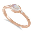 Oval Natural Cabochon Rainbow Moonstone & Diamond Ring 14K Rose Gold (0.65ct)