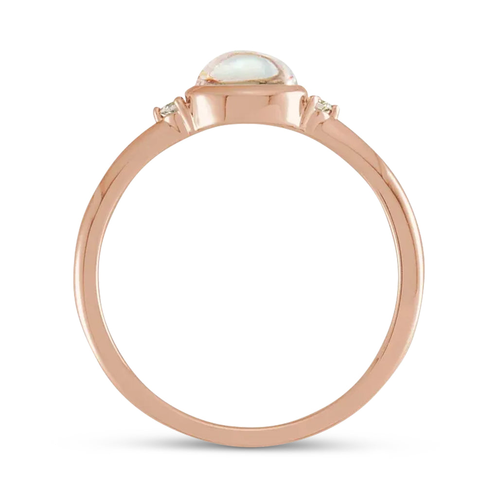 Oval Natural Cabochon Rainbow Moonstone & Diamond Ring 14K Rose Gold (0.65ct)