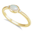 Oval Natural Cabochon Ethiopian Opal & Diamond Ring 14K Yellow Gold (0.34ct)