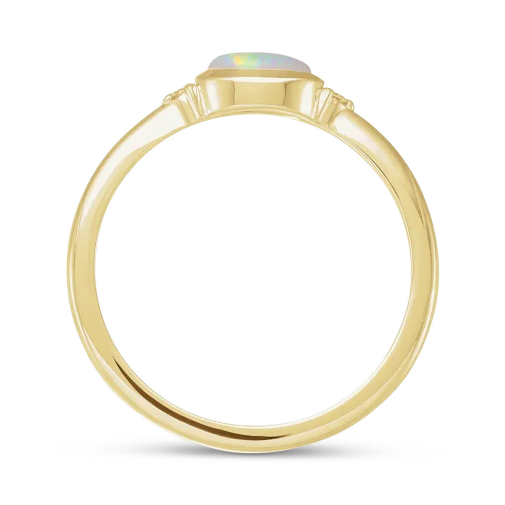 Oval Natural Cabochon Ethiopian Opal & Diamond Ring 14K Yellow Gold (0.34ct)