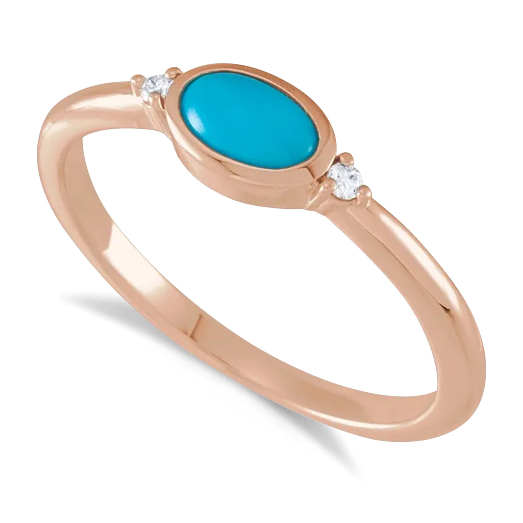 Oval Natural Cabochon Turquoise & Diamond Ring 14K Rose Gold (0.40ct)