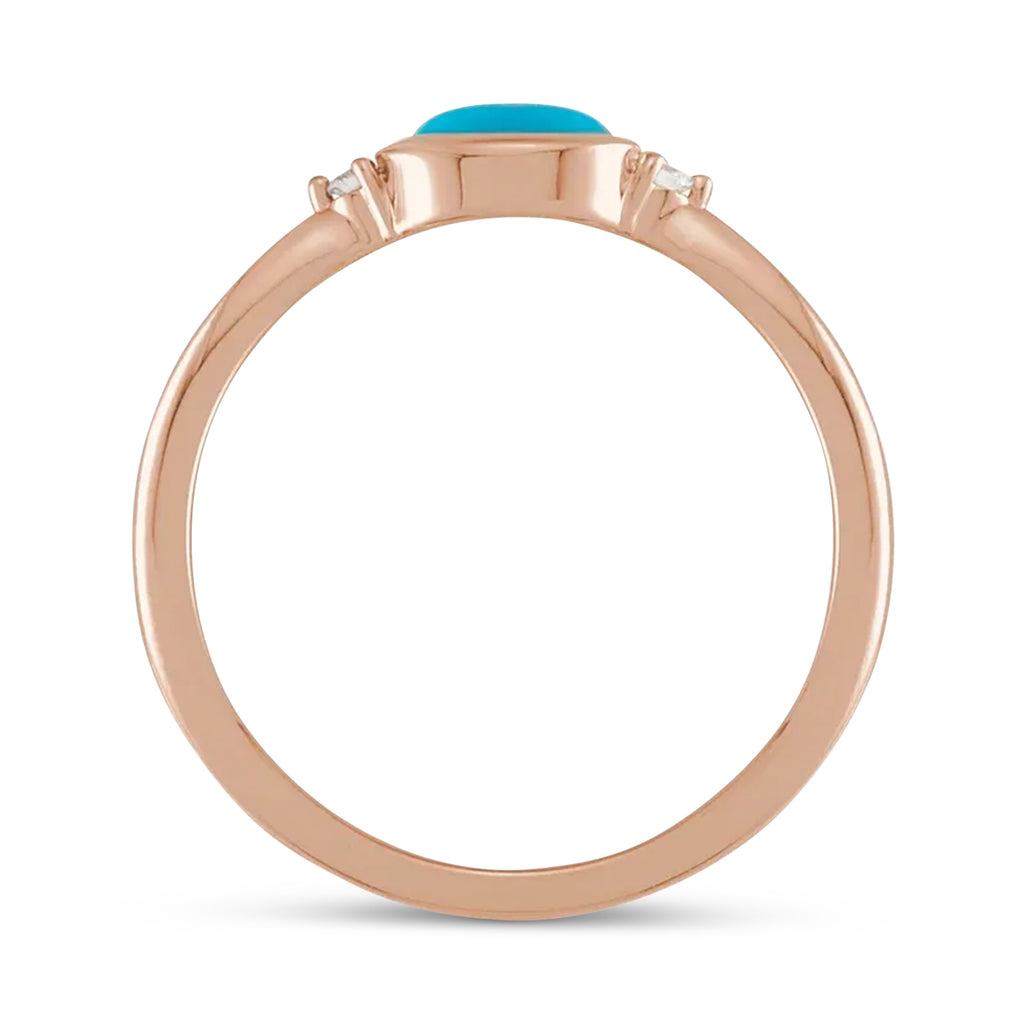 Oval Natural Cabochon Turquoise & Diamond Ring 14K Rose Gold (0.40ct)