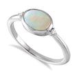 Oval Natural Cabochon Ethiopian Opal & Diamond Ring 14K White Gold (0.81ct)