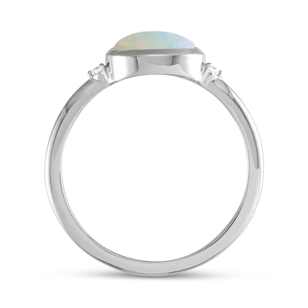 Oval Natural Cabochon Ethiopian Opal & Diamond Ring 14K White Gold (0.81ct)