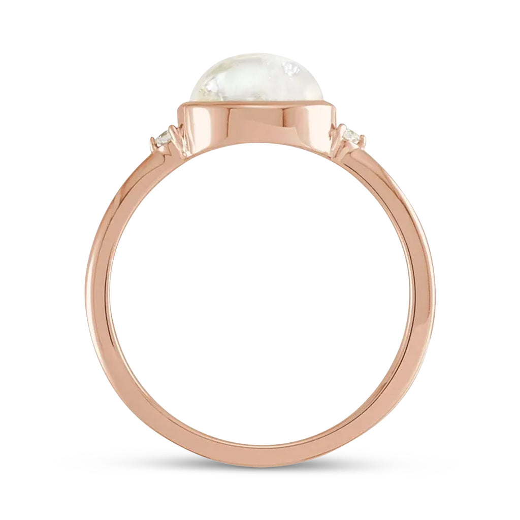 Oval Natural Cabochon Rainbow Moonstone & Diamond Ring 14K Rose Gold (1.53ct)