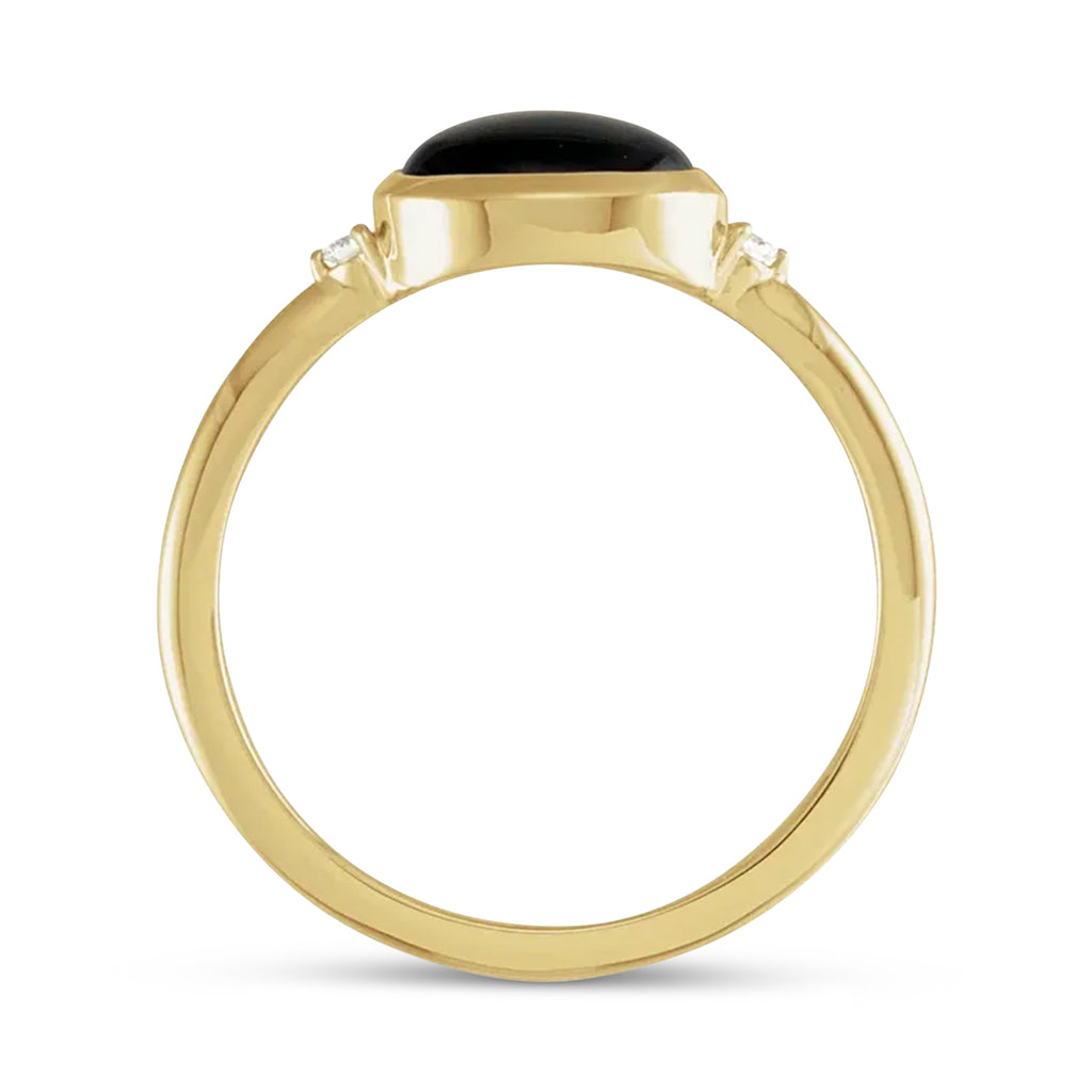 Oval Natural Cabochon Onyx & Diamond Ring 14K Yellow Gold (1.02ct)
