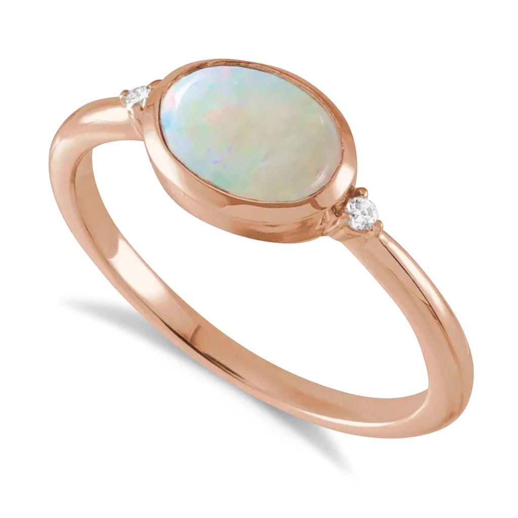 Oval Natural Cabochon Ethiopian Opal & Diamond Ring 14K Rose Gold (0.81ct)