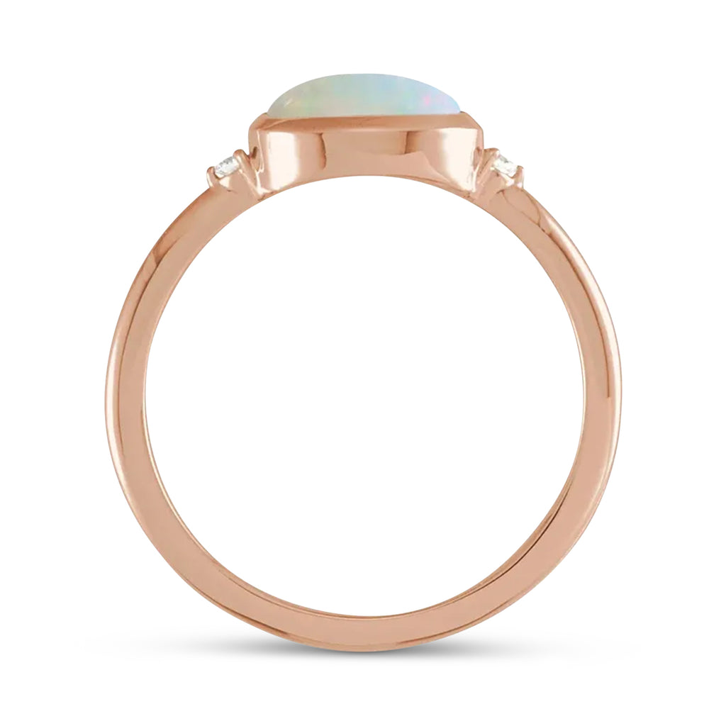 Oval Natural Cabochon Ethiopian Opal & Diamond Ring 14K Rose Gold (0.81ct)