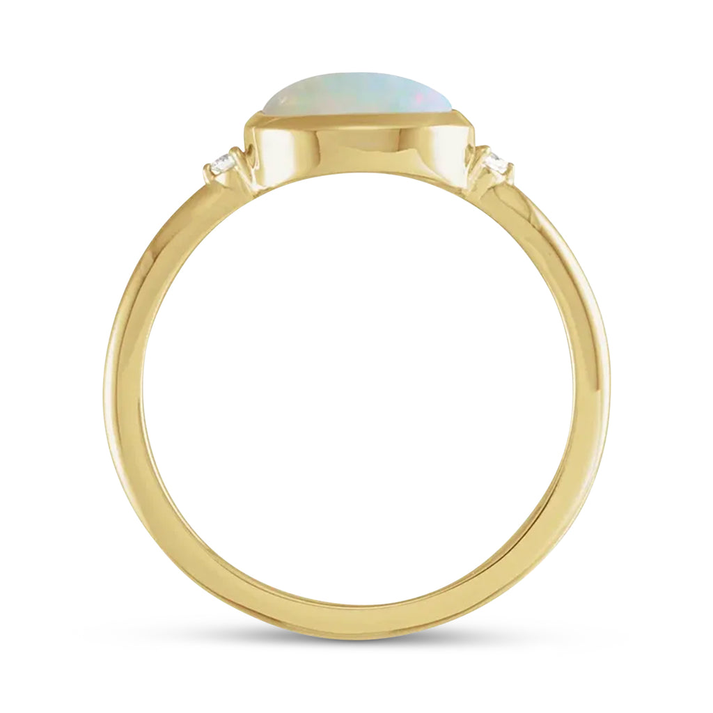Oval Natural Cabochon Ethiopian Opal & Diamond Ring 14K Yellow Gold (0.81ct)