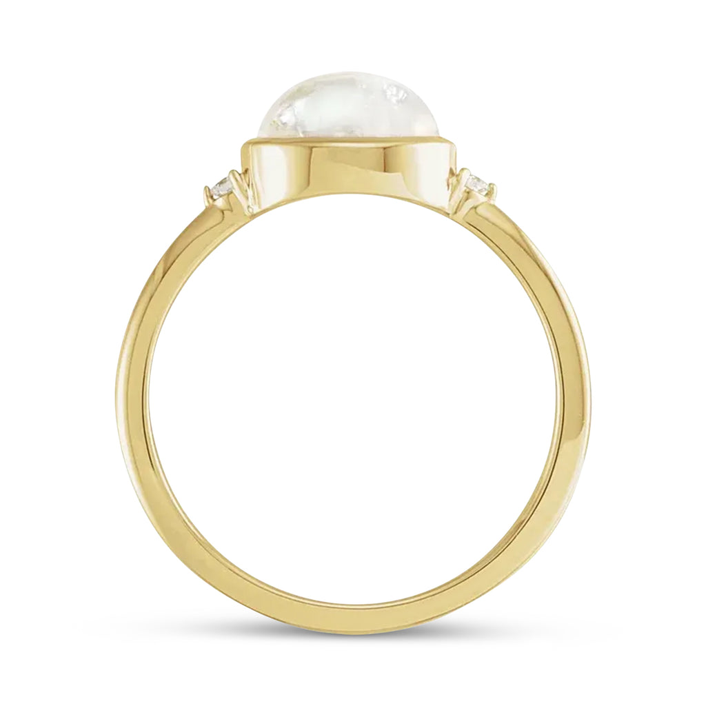 Oval Natural Cabochon Rainbow Moonstone & Diamond Ring 14K Yellow Gold (1.53ct)