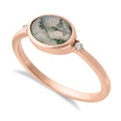 Oval Natural Cabochon Moss Agate & Diamond Ring 14K Rose Gold (0.93ct)