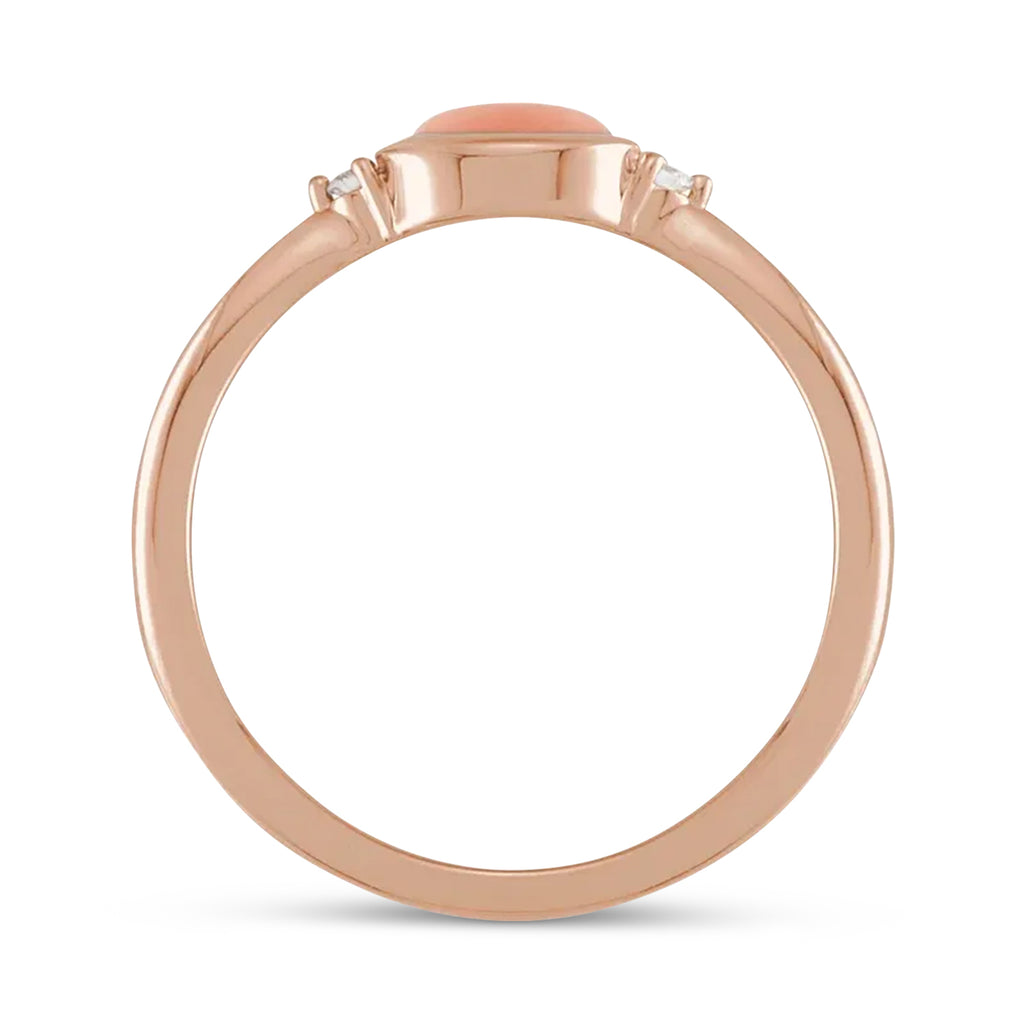 Oval Natural Cabochon Pink Coral & Diamond Ring 14K Rose Gold (0.53ct)