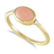 Oval Natural Cabochon Pink Coral & Diamond Ring 14K Yellow Gold (1.13ct)