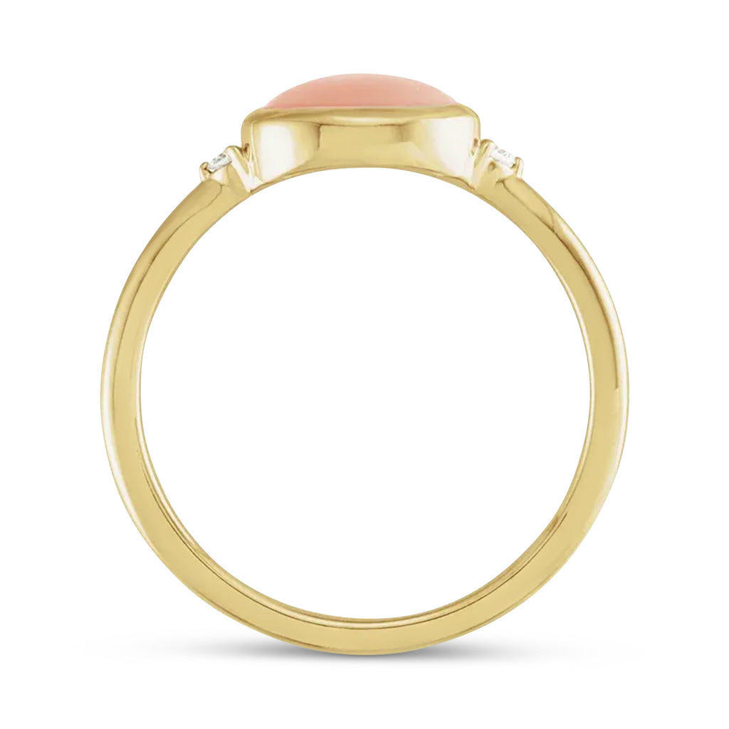 Oval Natural Cabochon Pink Coral & Diamond Ring 14K Yellow Gold (1.13ct)