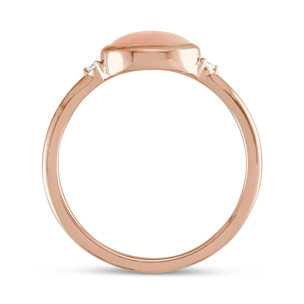 Oval Natural Cabochon Pink Coral & Diamond Ring 14K Rose Gold (1.13ct)