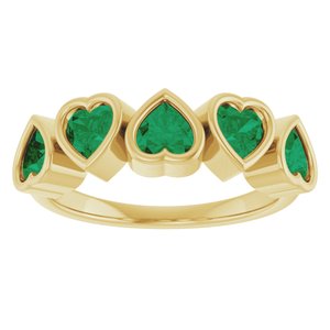 Five Heart Lab Emerald Ring in 14K Yellow Gold ViewS