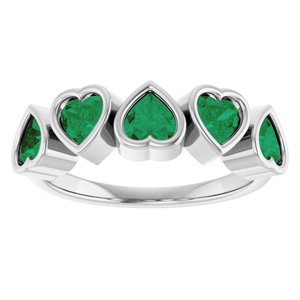 Five Heart Lab Emerald Ring in 14K White Gold ViewS