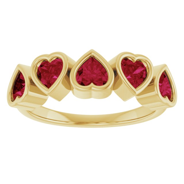 Five Heart Lab-Grown Ruby Bezel Ring in 14K Yellow Gold view 3