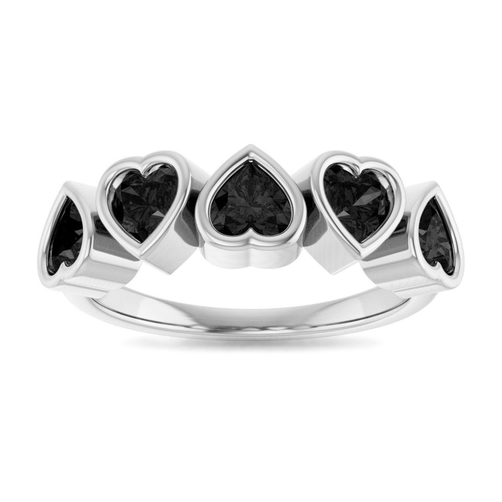 Five Heart Natural Black Onyx Ring in 14K White Gold ViewS