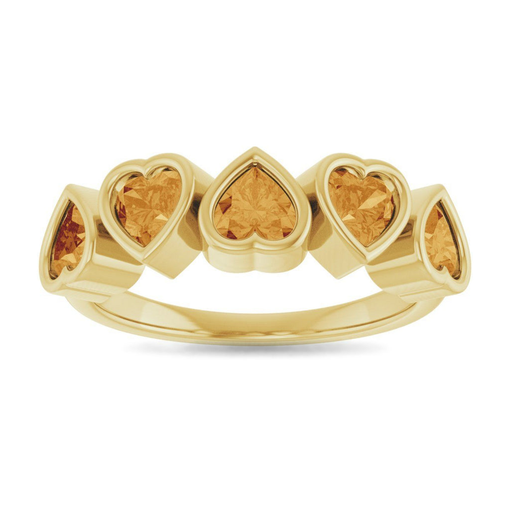 Five Heart Natural Citrine Ring in 14K Yellow Gold ViewS