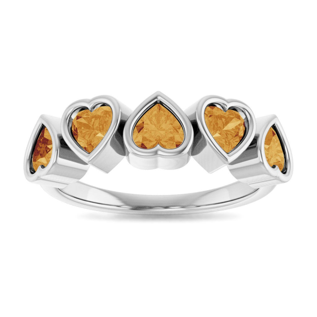 Five Heart Natural Citrine Ring in 14K White Gold ViewS