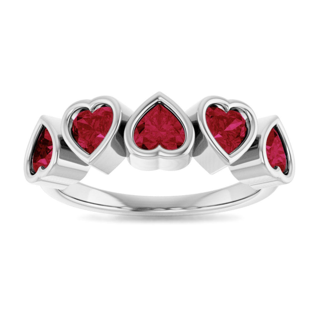 Five heart natural Mozambique garnet ring in sterling silver — supplier view 3