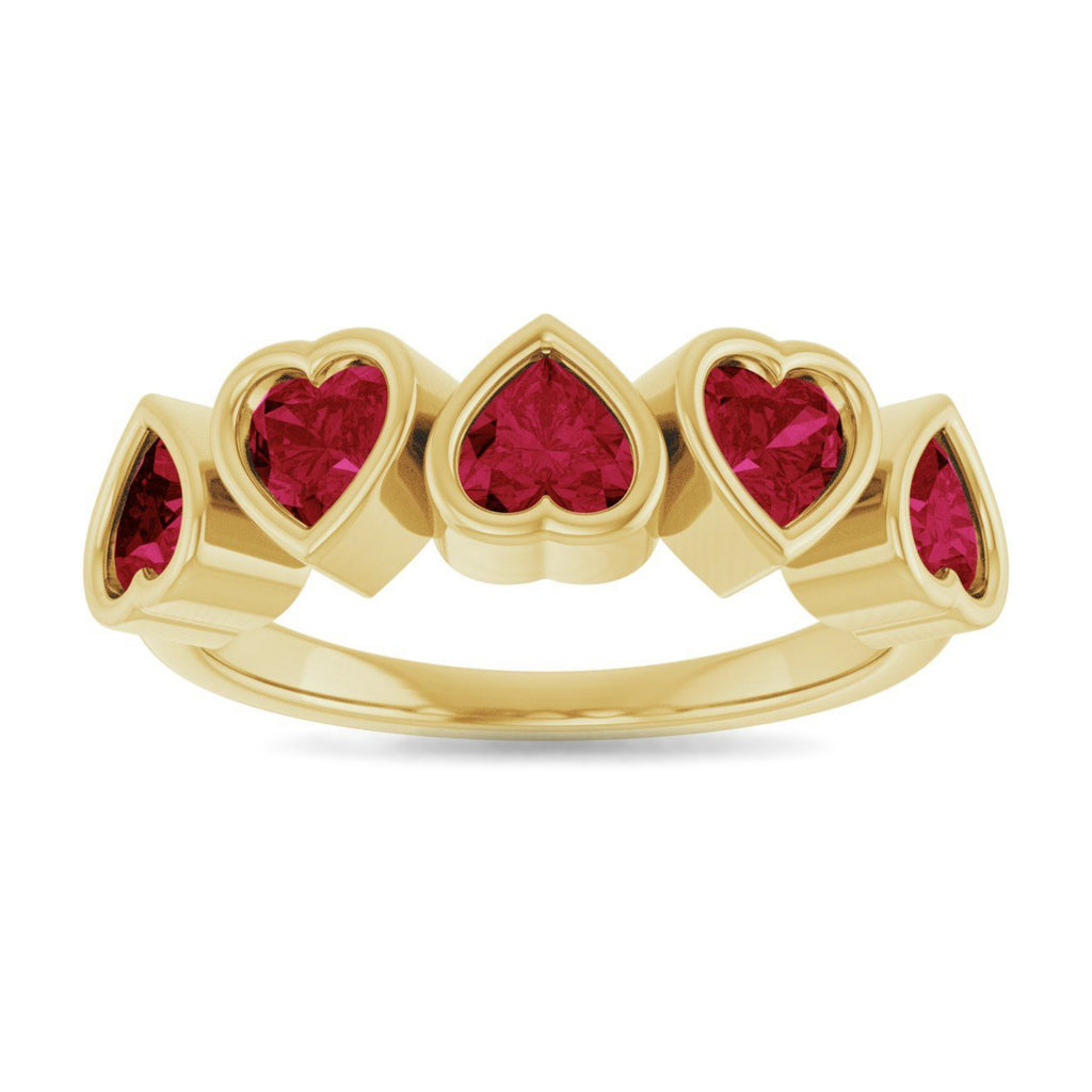 Five Heart Natural Mozambique Garnet Ring in 14K Yellow Gold View 3