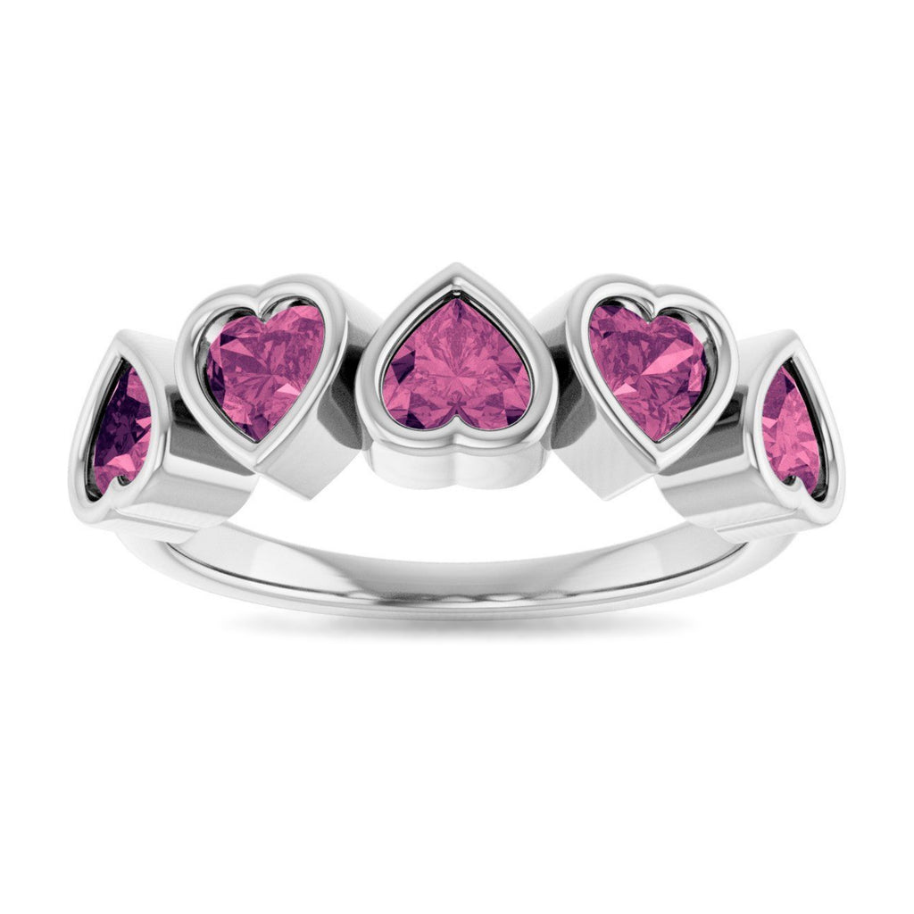 Five Heart Natural Pink Tourmaline Ring in 14K White Gold ViewS