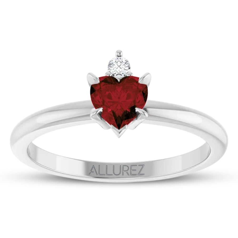 Heart Natural Mozambique Garnet & Natural Diamond Ring 14K White Gold (0.63ct)