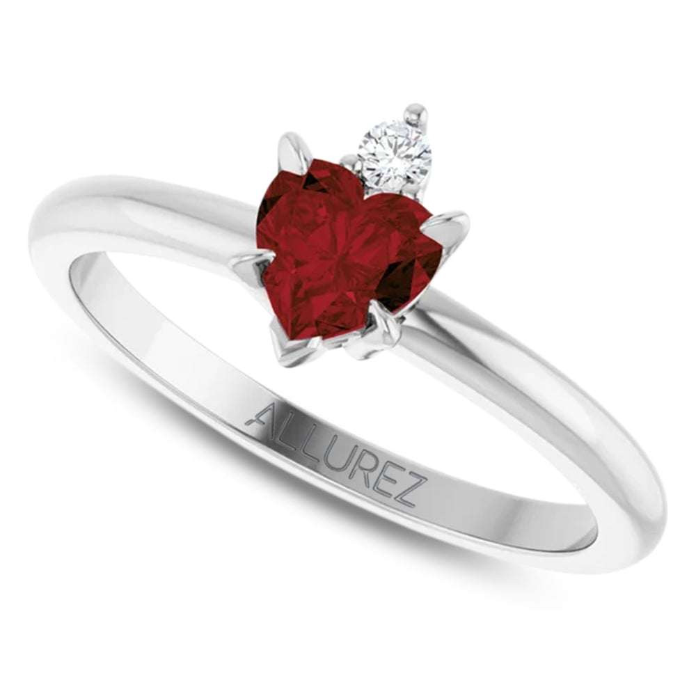 Heart Natural Mozambique Garnet & Natural Diamond Ring 14K White Gold (0.63ct)