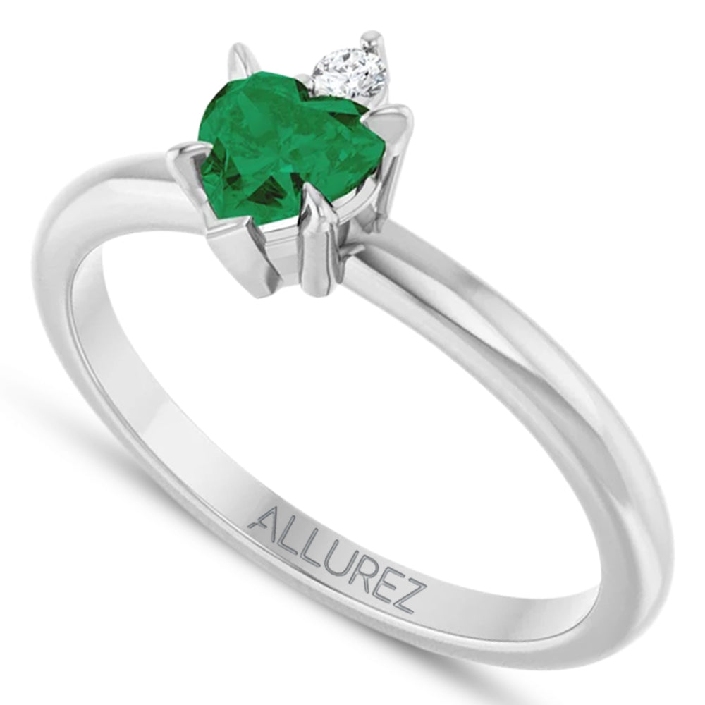 Heart Lab Grown Emerald & Natural Diamond Ring 14K White Gold (0.43ct)
