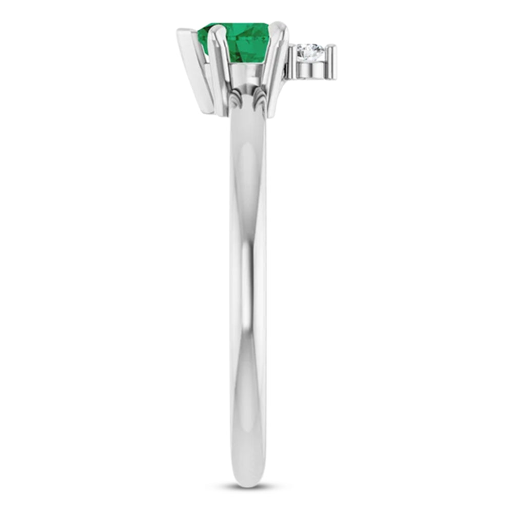 Heart Lab Grown Emerald & Natural Diamond Ring 14K White Gold (0.43ct)