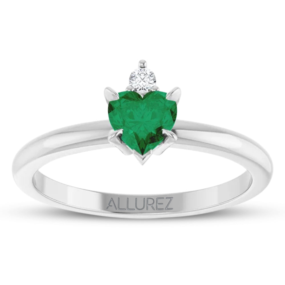 Heart Lab Grown Emerald & Natural Diamond Ring 14K White Gold (0.43ct)