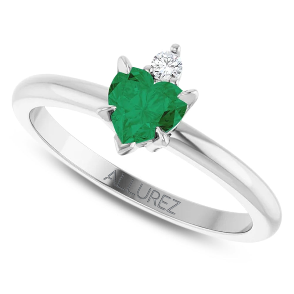 Heart Lab Grown Emerald & Natural Diamond Ring 14K White Gold (0.43ct)