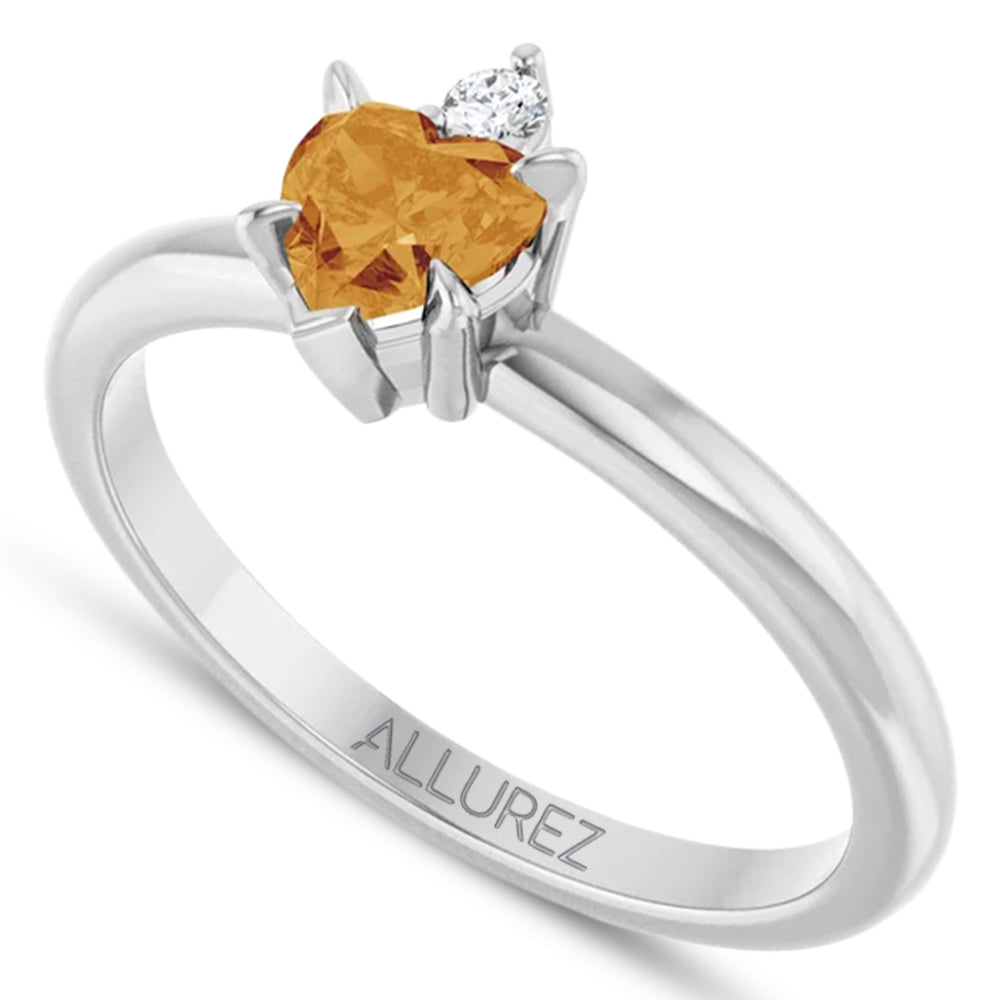Heart Natural Citrine & Natural Diamond Ring 14K White Gold (0.45ct)